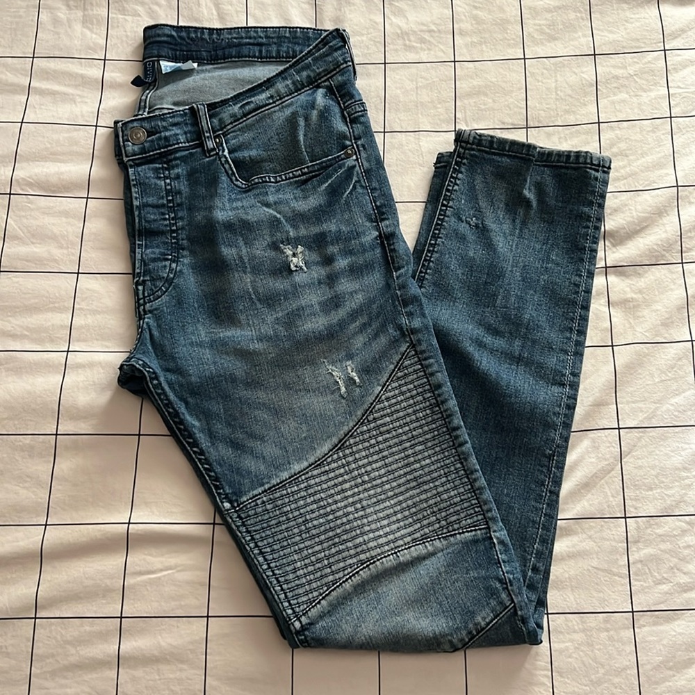 Light Distressed Moto Denim Jeans